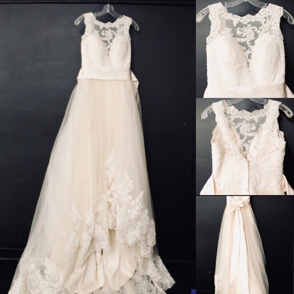 wedding dress lace top flowy bottom